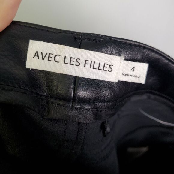 Avec Les Filles Black Faux Leather Barrel Leg Pants Size 4 - Picture 7 of 8